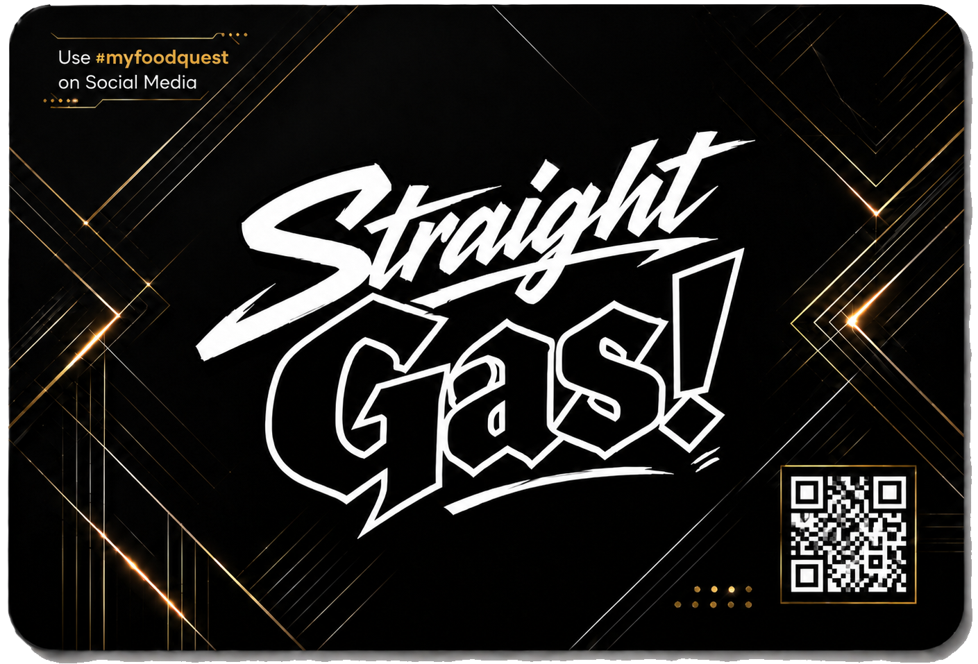 Back of the My Food Quest membership card showing the Straight Gas mark and QR code